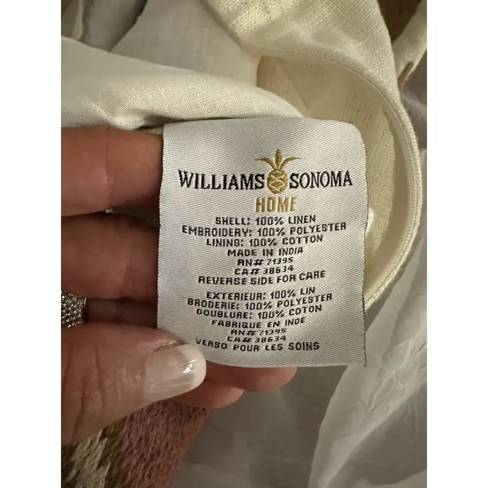 Williams Sonoma Istanbul Ikat Embroidered Accent Pillow Cover Coral Beige SET 2